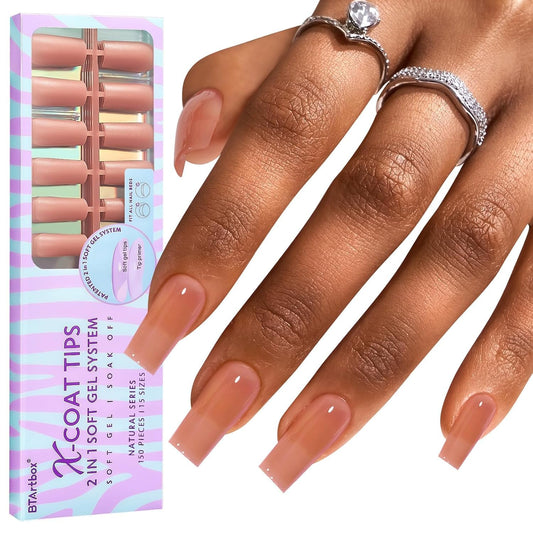 BTArtbox soft gel nail tips square with pre-applied primer for strong adhesion