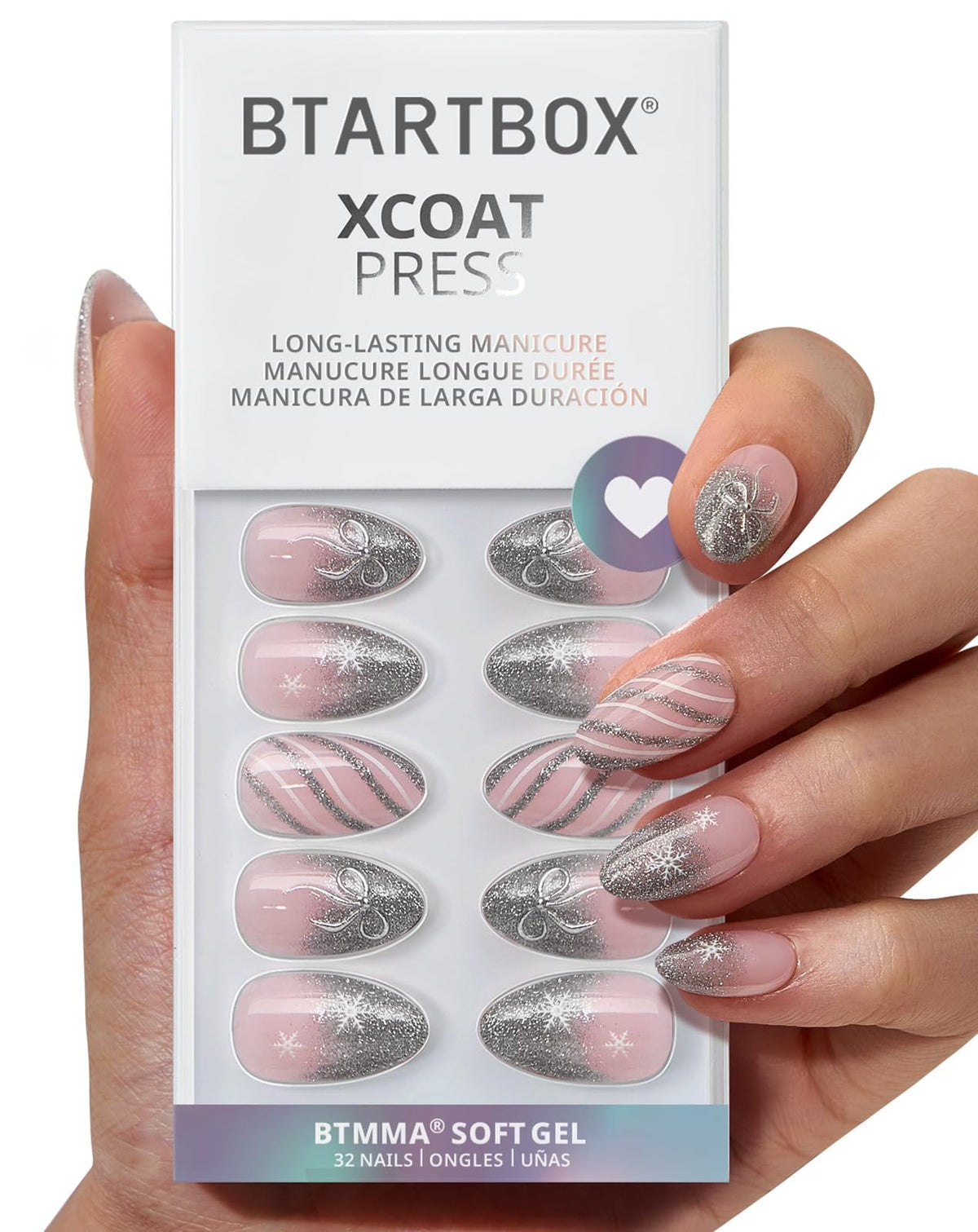 BTArtbox Sparkle Bow nails close-up showing shimmering accent for party-ready style
