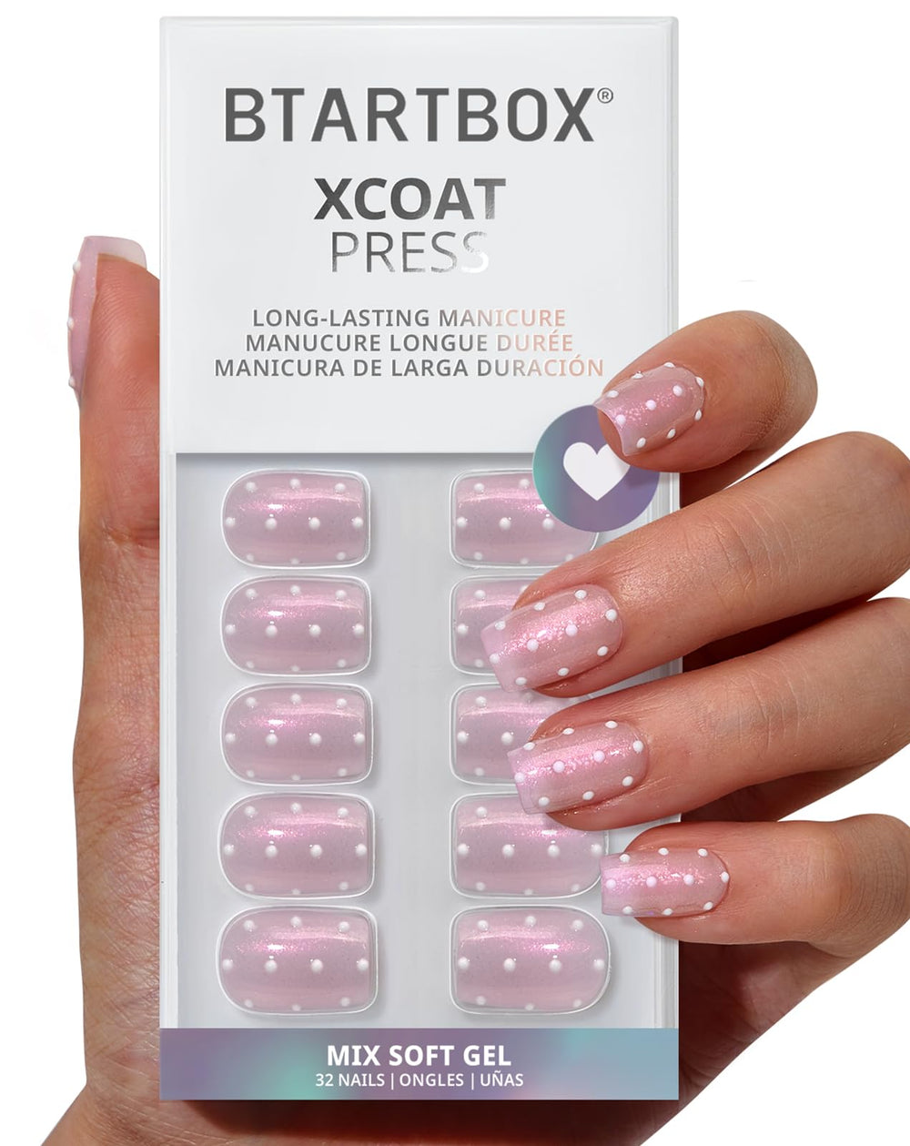 BTArtbox Sugar Pop nails front view with 3D polka dot glitter for long lasting wear