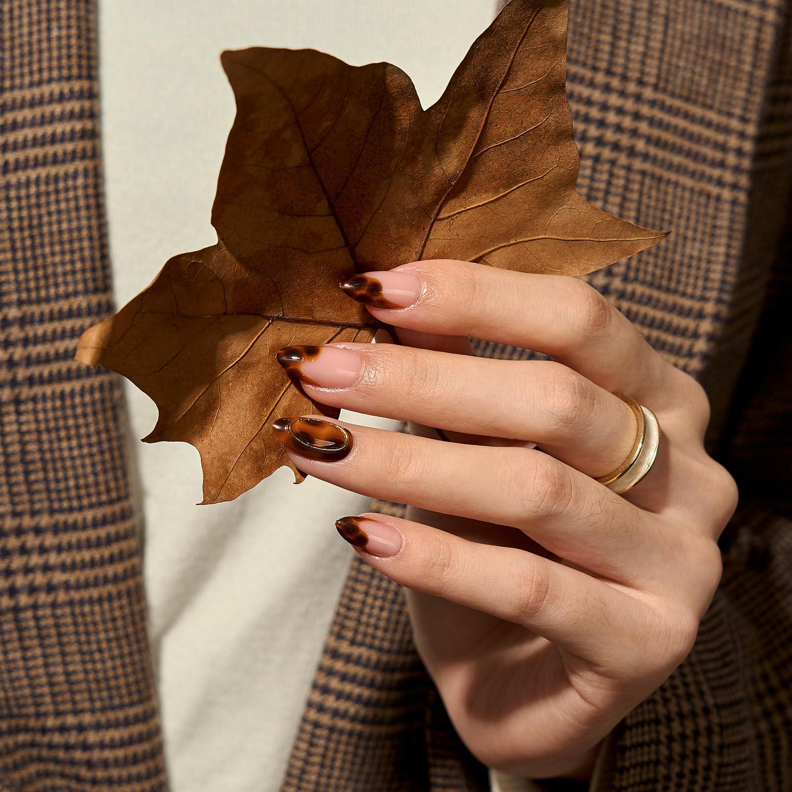 BTArtbox tortoise-shell short French tip nails for chic, subtle style