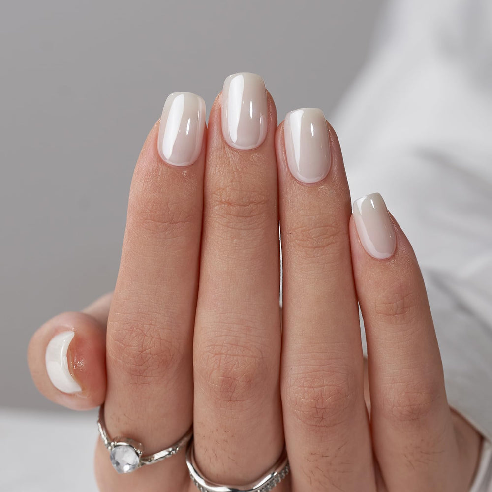 BTArtbox white soft gel nails with flexible, natural look