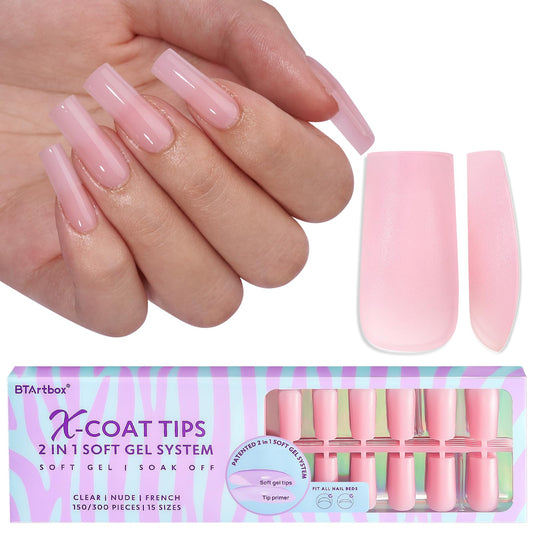BTArtbox XCOATTIPS matte pink long square nail tips for natural at-home extensions