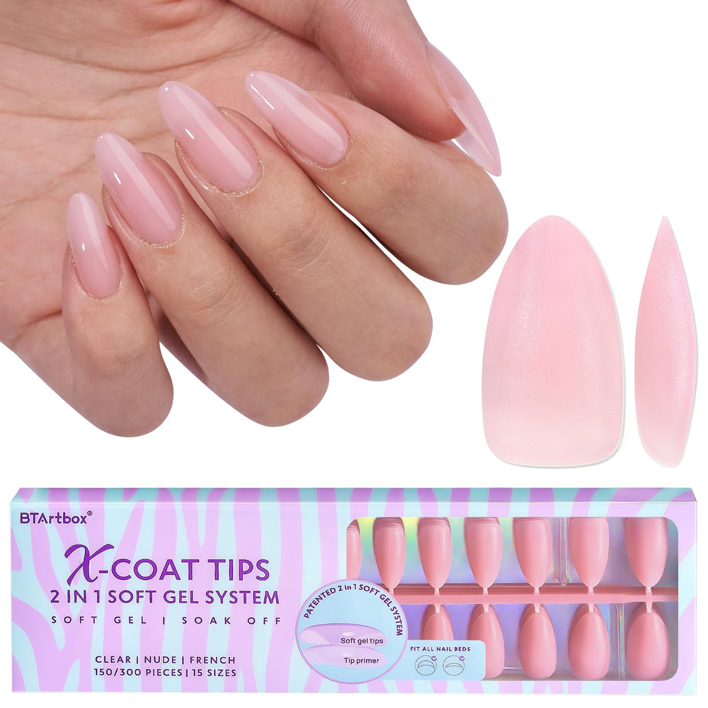BTArtbox XCOATTIPS matte medium almond nails offer a natural look and easy application.