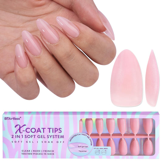 BTArtbox XCOATTIPS matte medium almond nails offer a natural look and easy application.