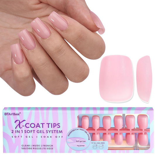 BTArtbox XCOATTIPS natural pink extra-short square nail tips for DIY nails