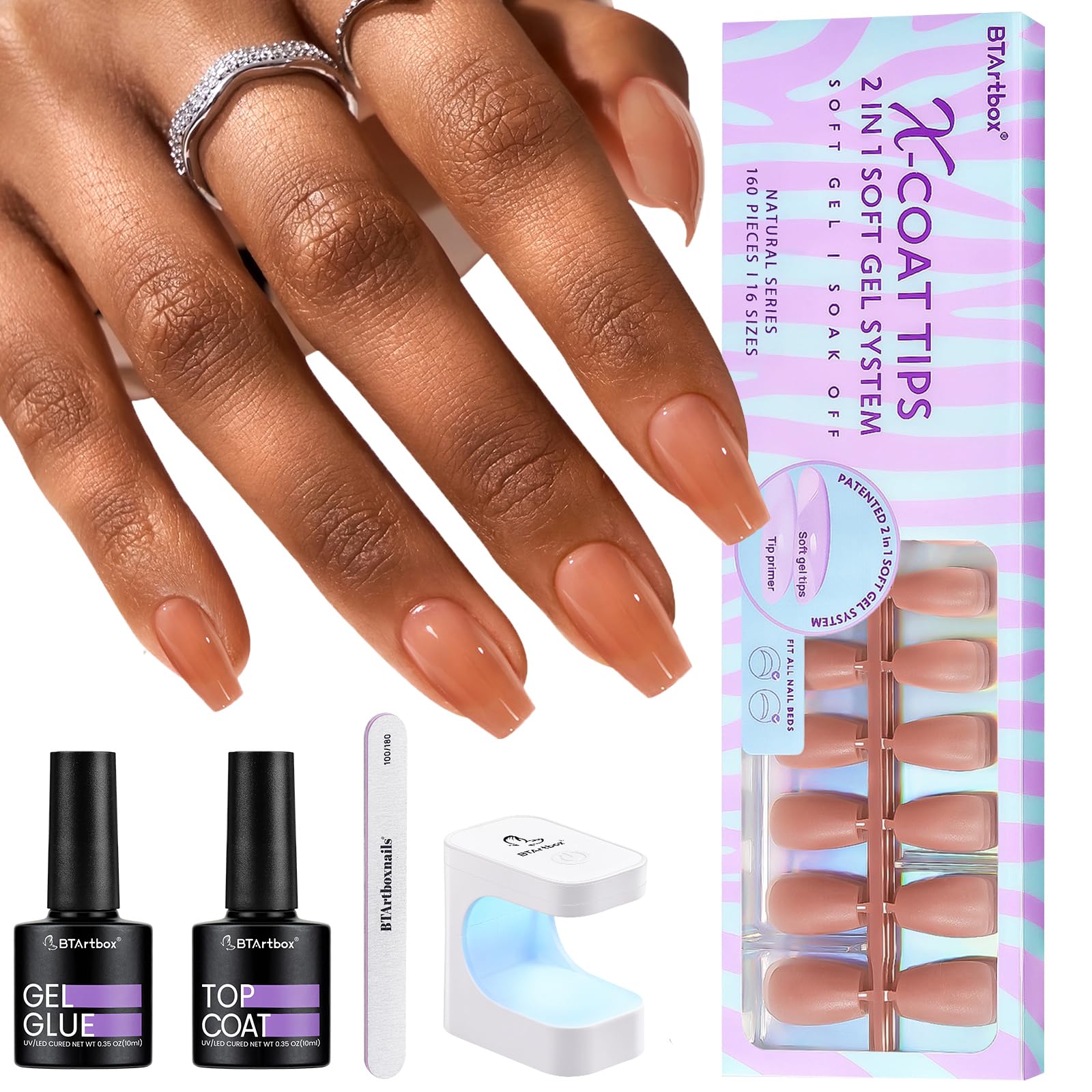 BTArtbox XCOATTIPS short coffin nail tips provide a natural, seamless look.