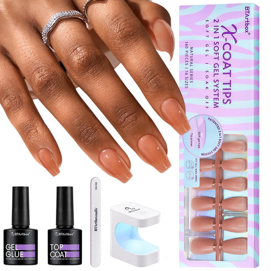 BTArtbox XCOATTIPS short coffin nail tips provide a natural, seamless look.