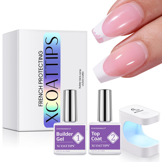 BTArtboxnails builder gel application layer creates a smooth base for French tips.