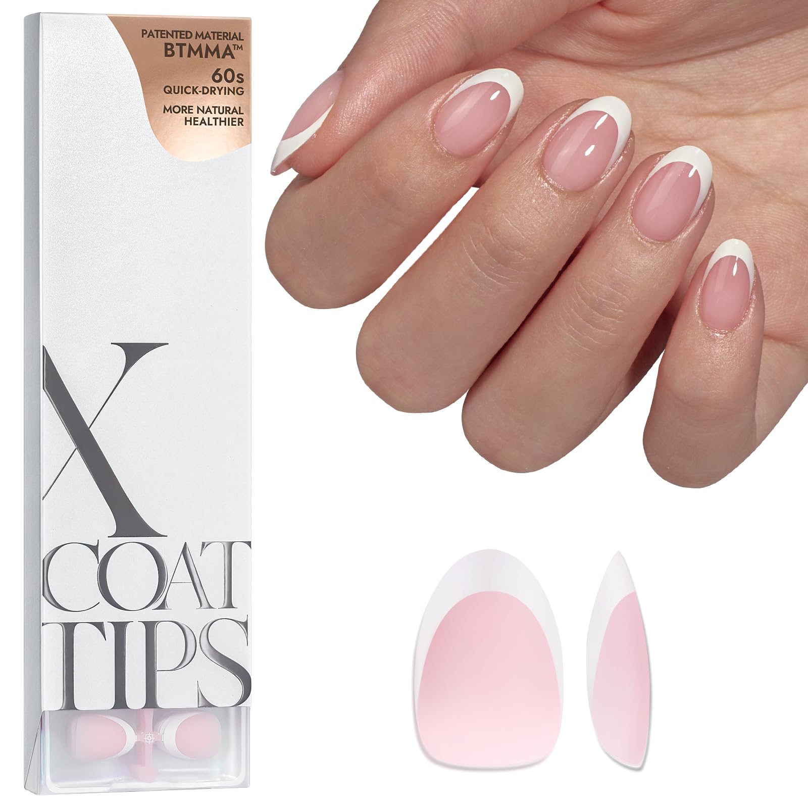 BTARTBOXNAILS French Tip press-on nails in pink extra-short almond for quick manicure