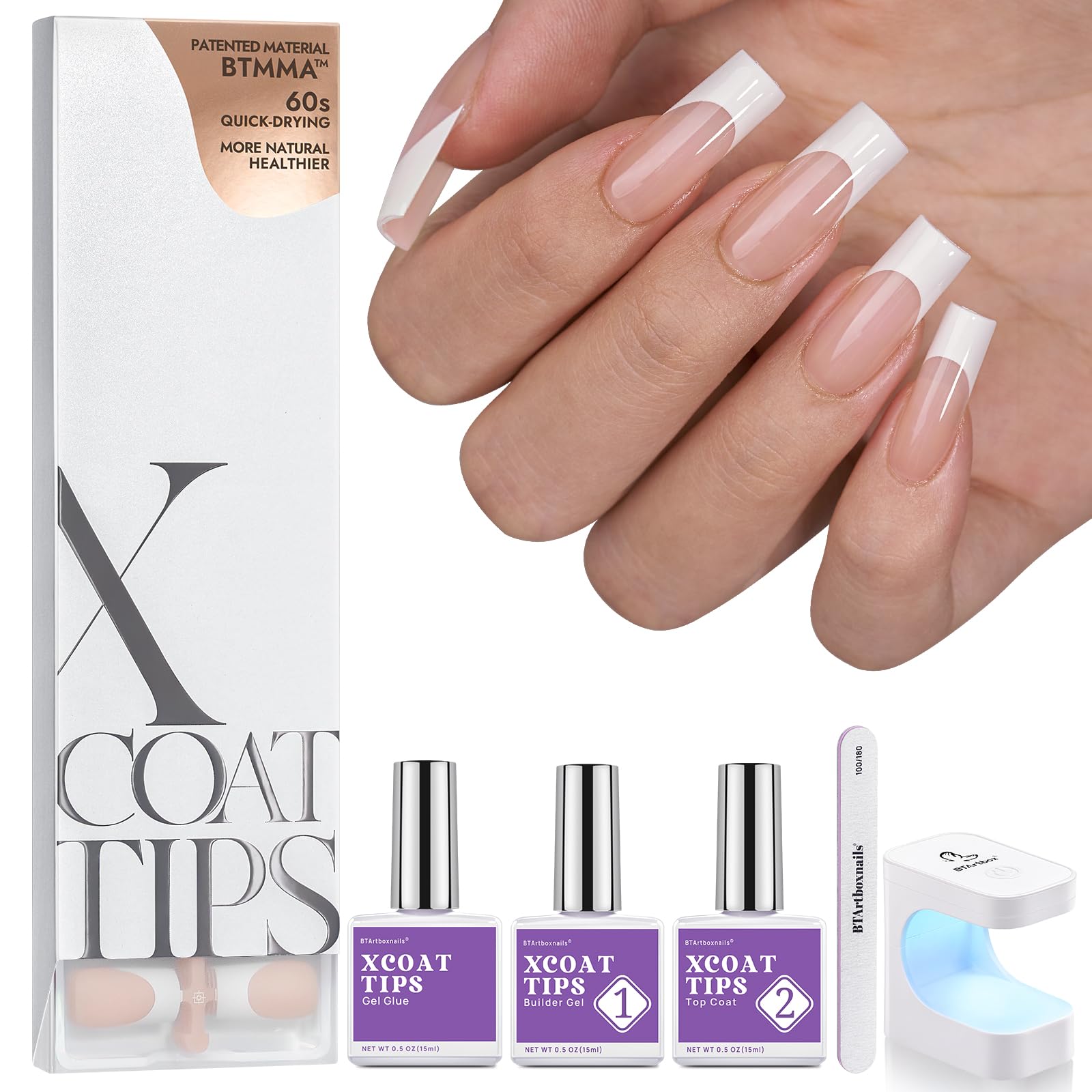 BTArtboxnails French tip press-on nails for a salon-like French finish.