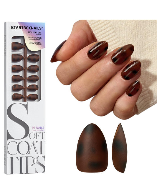 BTArtboxnails SoftCoatTips tortoiseshell almond nails quick at-home natural look