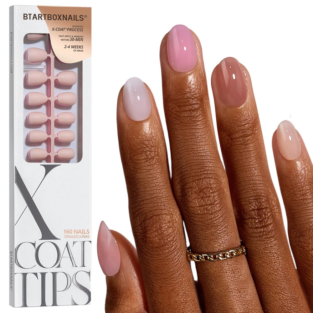 BTArtboxnails XCOATTIPS Bare swatches in five nude shades for versatile looks.