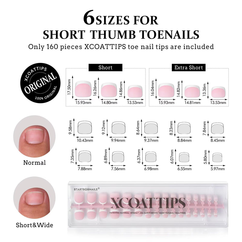 BTArtboxnails XCOATTIPS six sizes for precise fit on short thumbnails