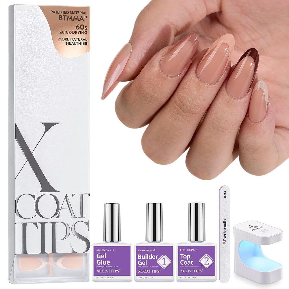 BTArtboxnails XCOATTIPS almond press-on nails for a durable French manicure
