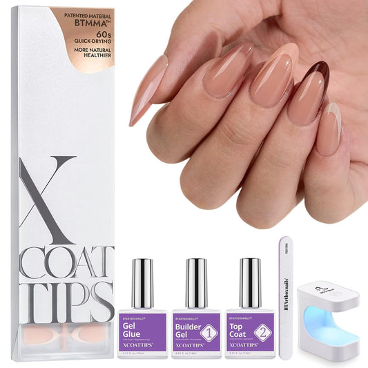 BTArtboxnails XCOATTIPS almond press-on nails for a durable French manicure