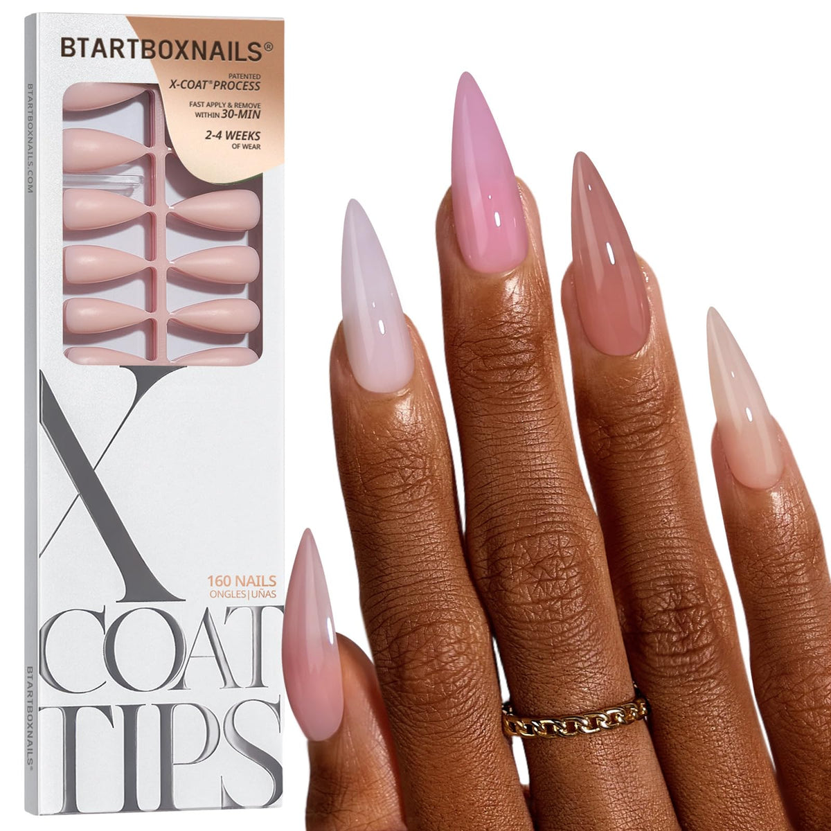 BTArtboxnails XCOATTIPS Bare 5-Shades Nude press-on nails in natural tones for everyday wear.