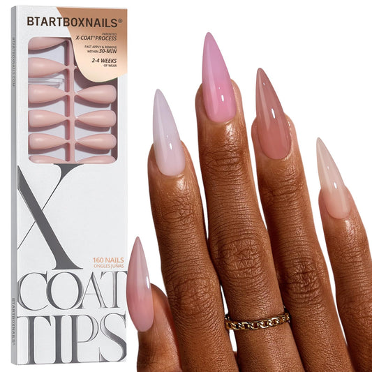 BTArtboxnails XCOATTIPS Bare 5-Shades Nude press-on nails in natural tones for everyday wear.