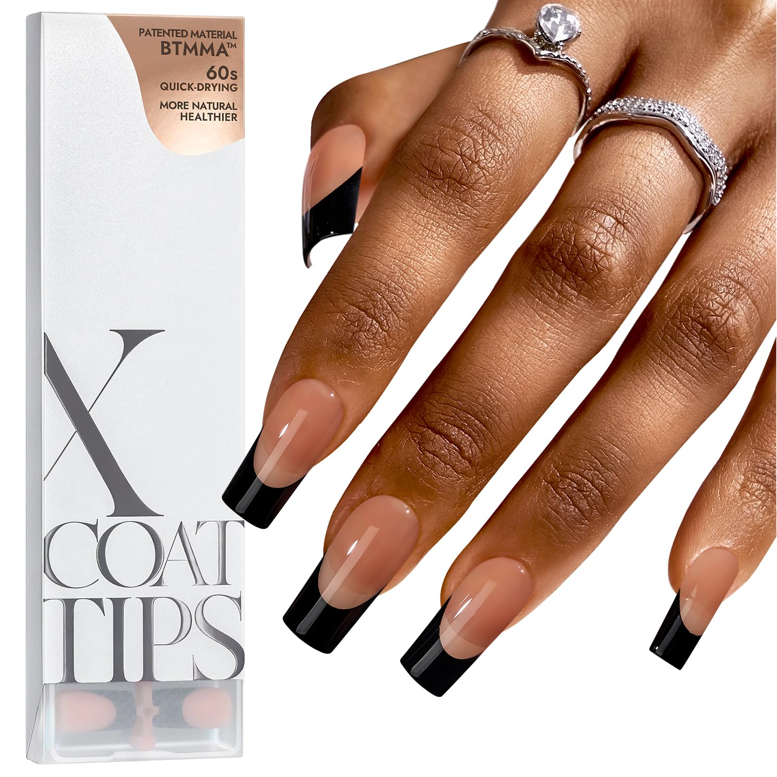 BTArtboxnails XCOATTIPS black French tip nails for quick at-home manicure.