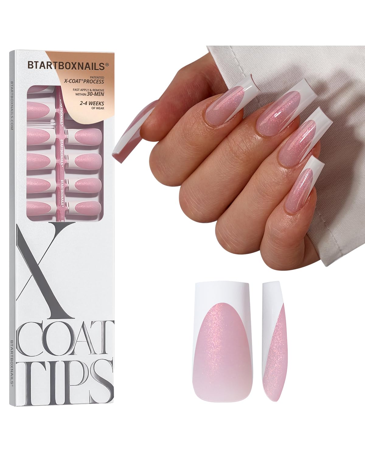 BTArtboxnails XCOATTIPS pink glitter base French tip nails for at-home manicure