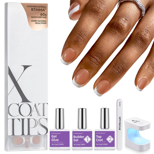 BTARTBOXNAILS XCOATTIPS brown French nails for at-home natural French manicure.