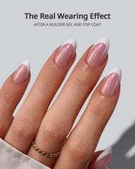 BTArtboxNails XCOATTIPS pink glitter base tips in a short almond shape for quick color enhancement