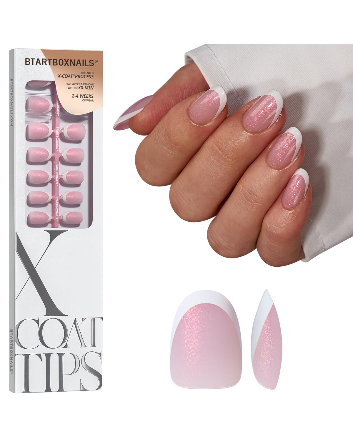 BTArtboxNails XCOATTIPS pink glitter French tip for home salon quality