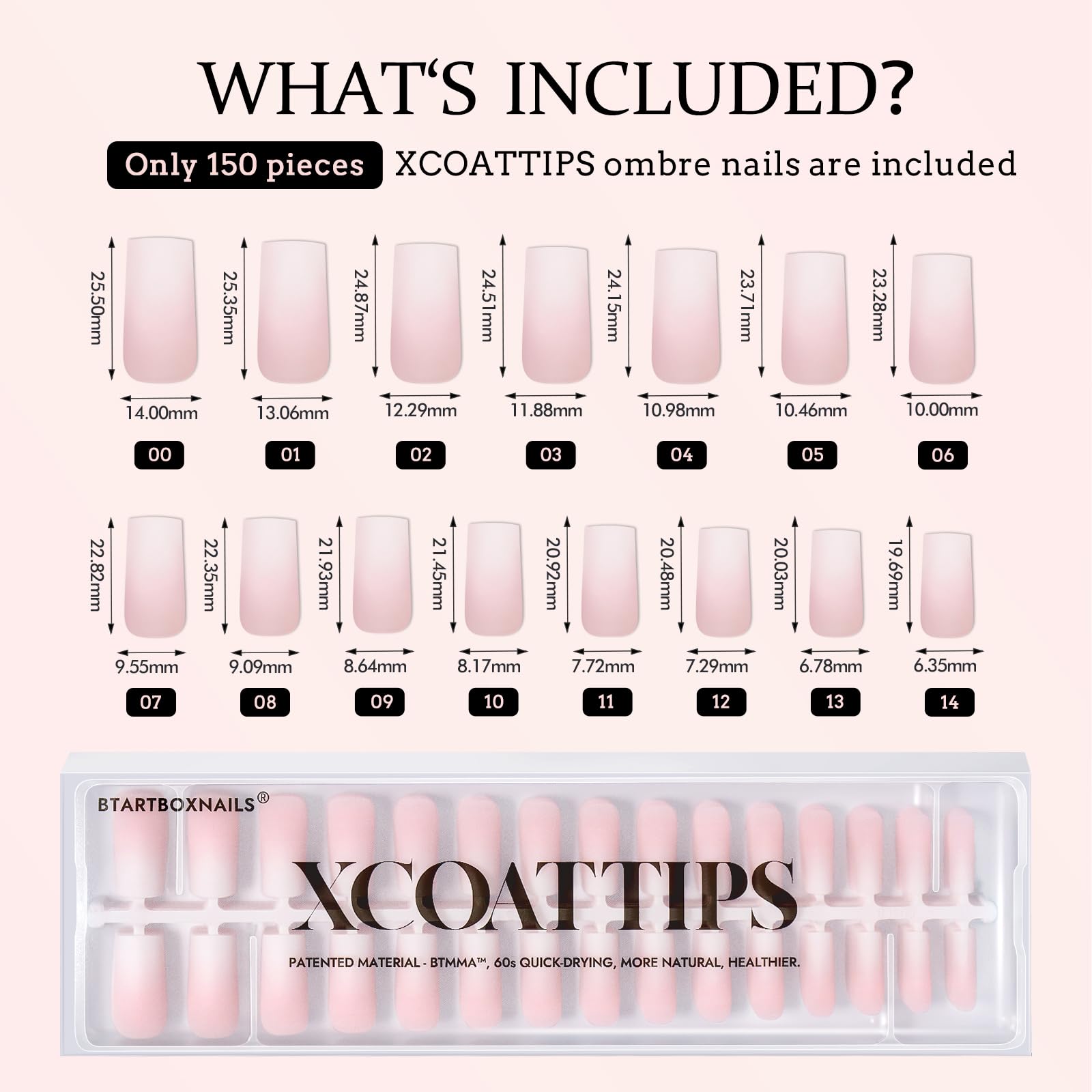 BTArtboxnails XCOATTIPS includes 150 ombre nails for quick at home gradient designs.