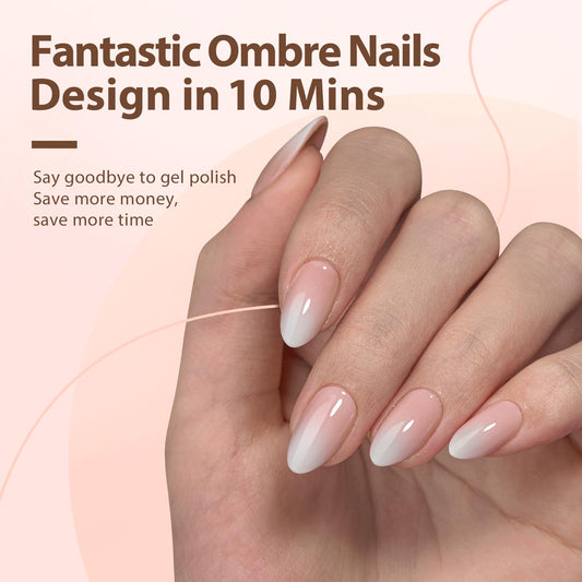 BTArtboxnails XCOATTIPS ombre nails short almond shape for salon-like results at home.