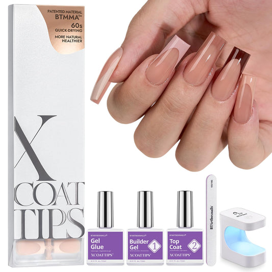 BTArtboxnails XCOATTIPS skin-tone square long nails for a natural look.