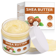 Btefls Pure Organic Shea Butter jar showcases rich texture for deep skin hydration.