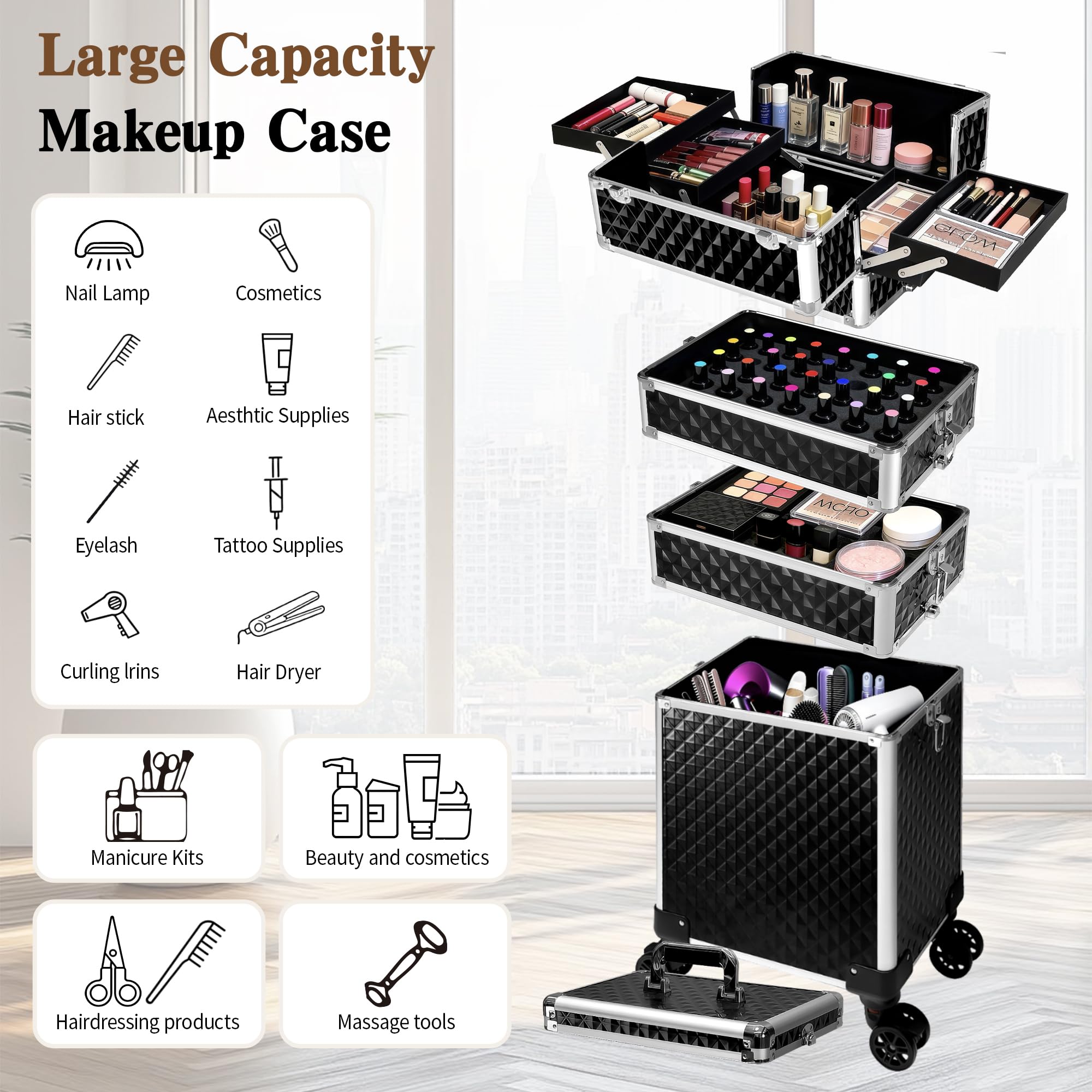 Buanson 5-in-1 case with detachable drawers for flexible professional organization.