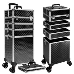 Buanson 5-in-1 rolling case top compartment for compact makeup storage on the go.