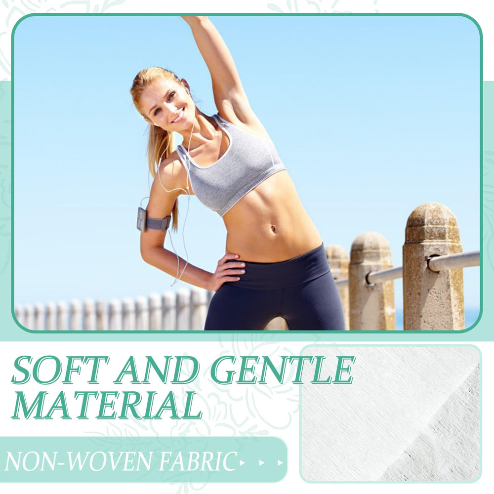 Applying BUAEL wipes to armpits for quick refreshing cleanse