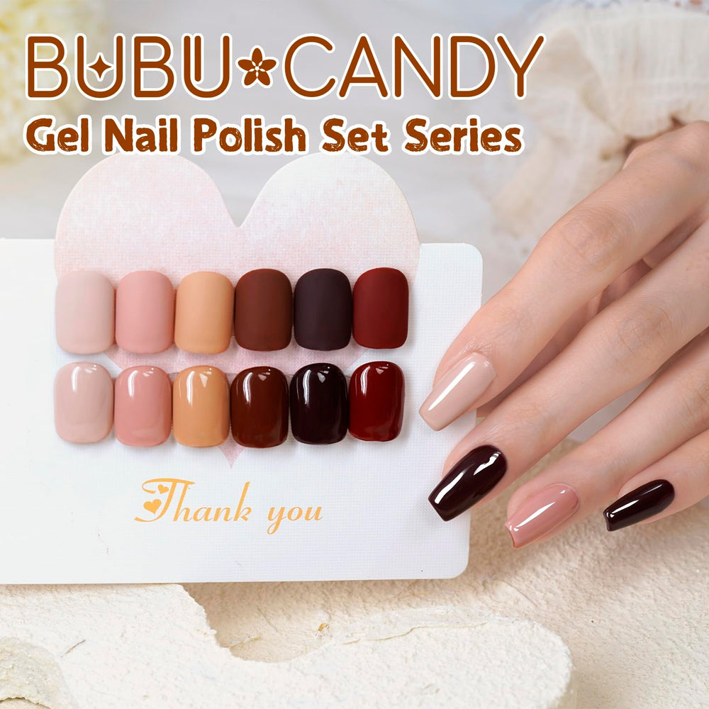 BUBU CANDY Coffee Nude gel polish for subtle nails with rich pigmentation.