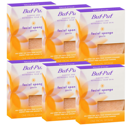 Buf-Puf Gentle facial sponge in hand for deep cleanse and makeup removal