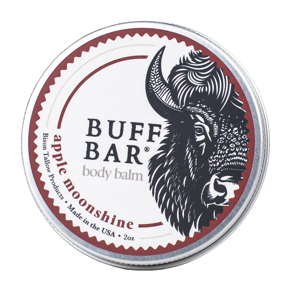 Big Crazy Buffalo Buff Bar Apple Moonshine tin front ready for daily hydration.