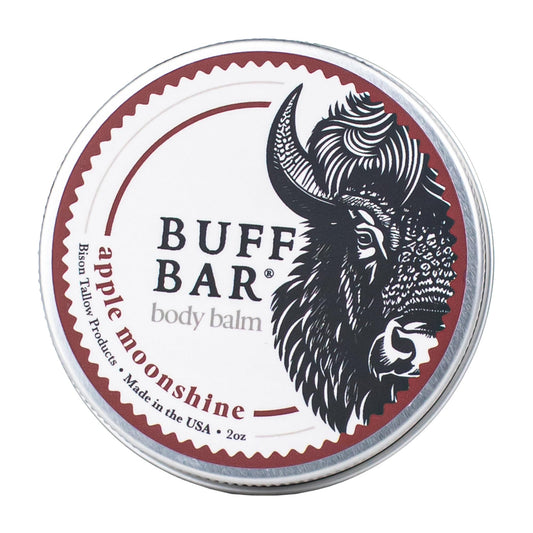 Big Crazy Buffalo Buff Bar Apple Moonshine tin front ready for daily hydration.