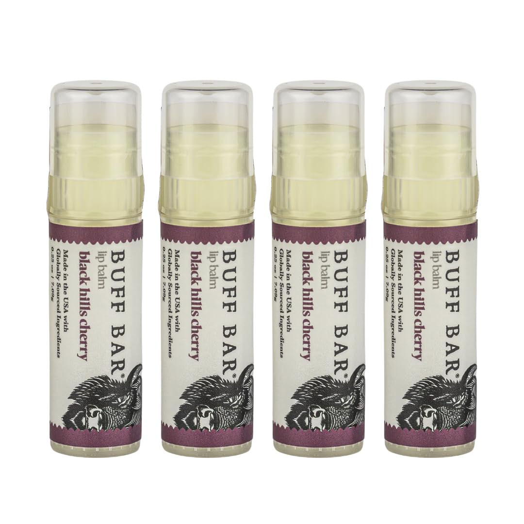 BUFF BAR lip balm Black Hills Cherry 4-pack for smooth, hydrated lips.
