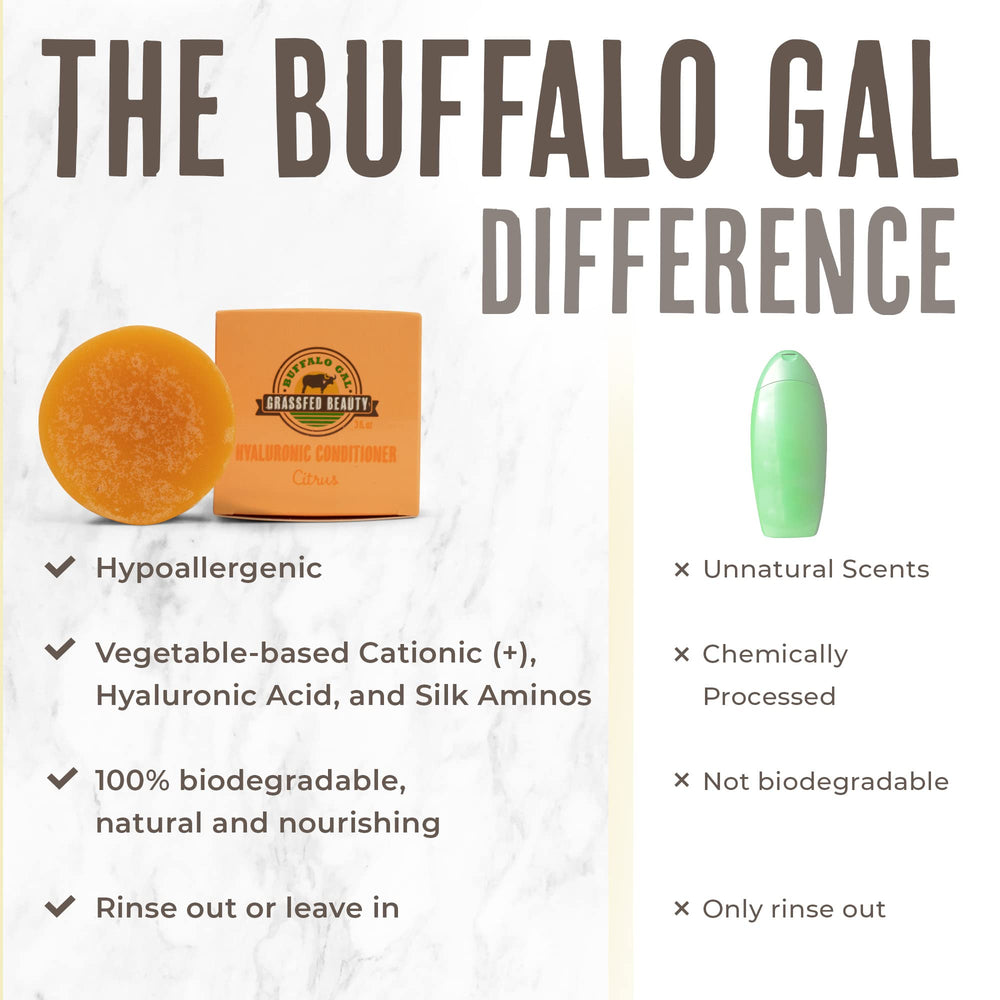 Buffalo Gal citrus-scent conditioner bar ready for daily use