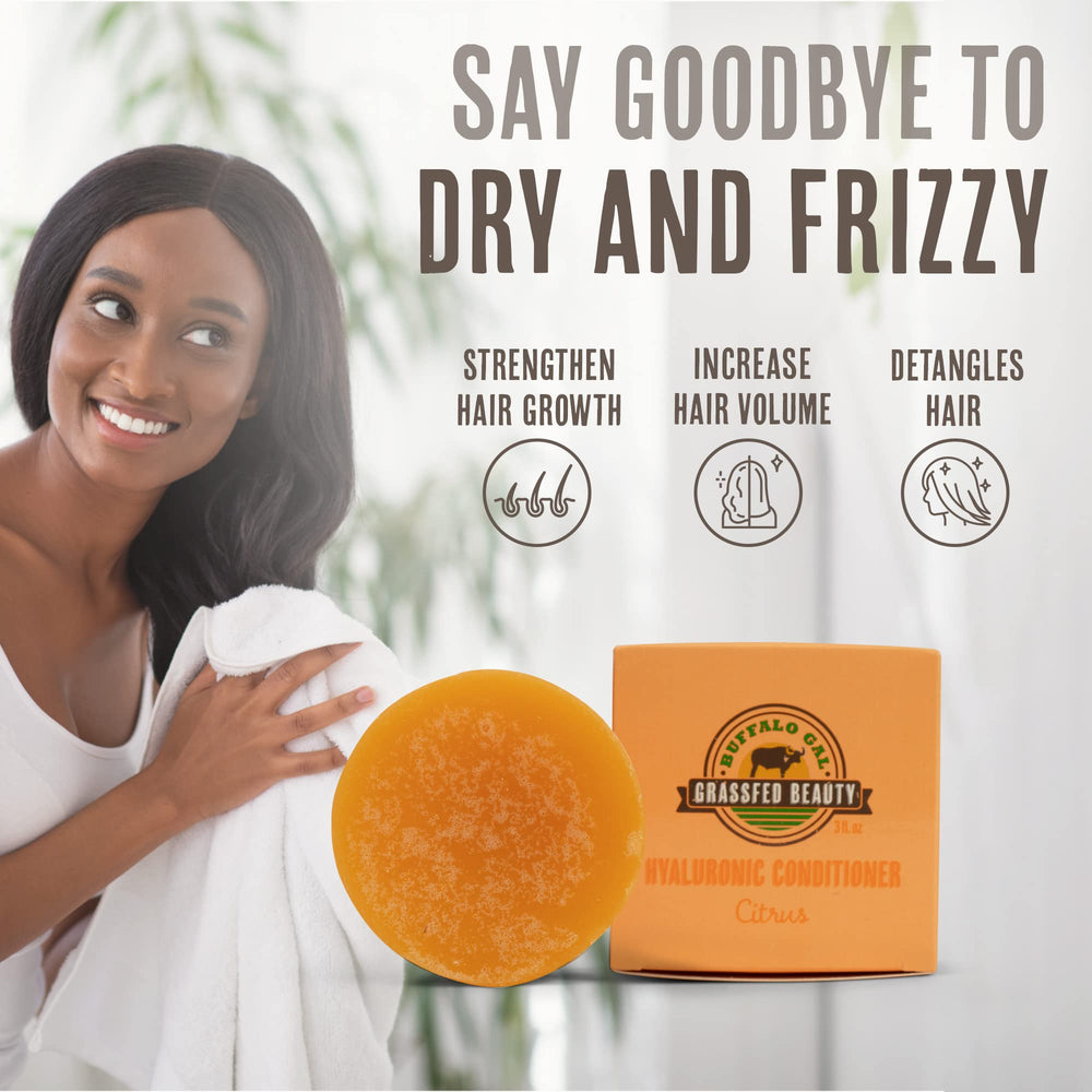 Buffalo Gal conditioner bar delivering frizz control and shine