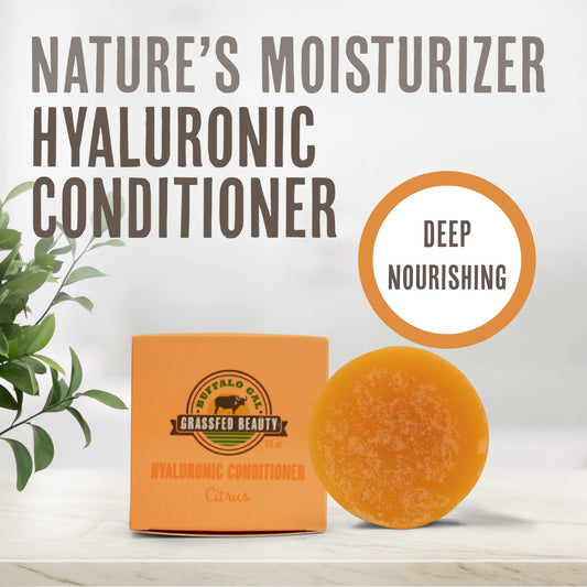 Buffalo Gal conditioner bar showing moisture-rich formula for nourished strands
