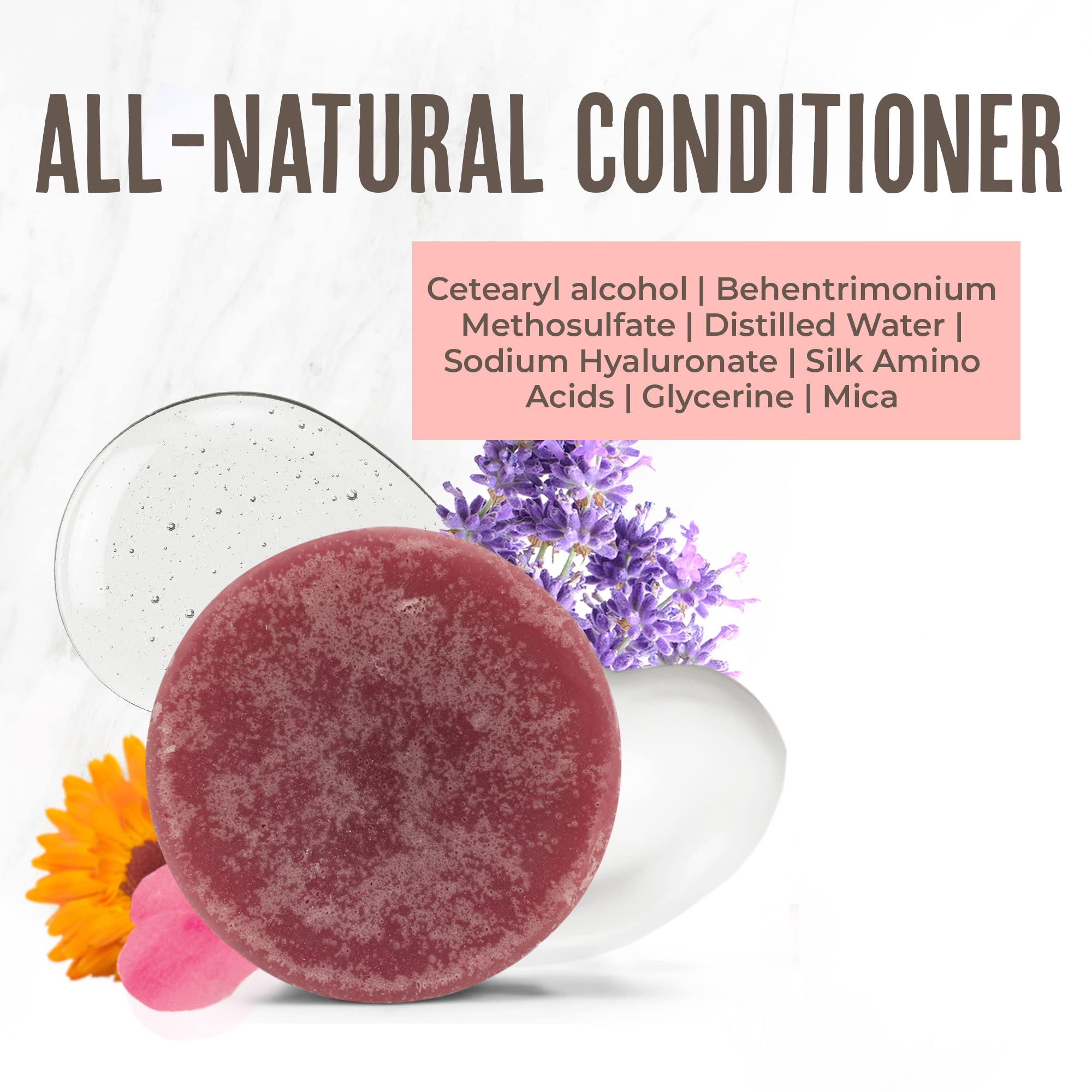 Buffalo Gal conditioner bar texture close-up highlighting creamy slip for detangling.