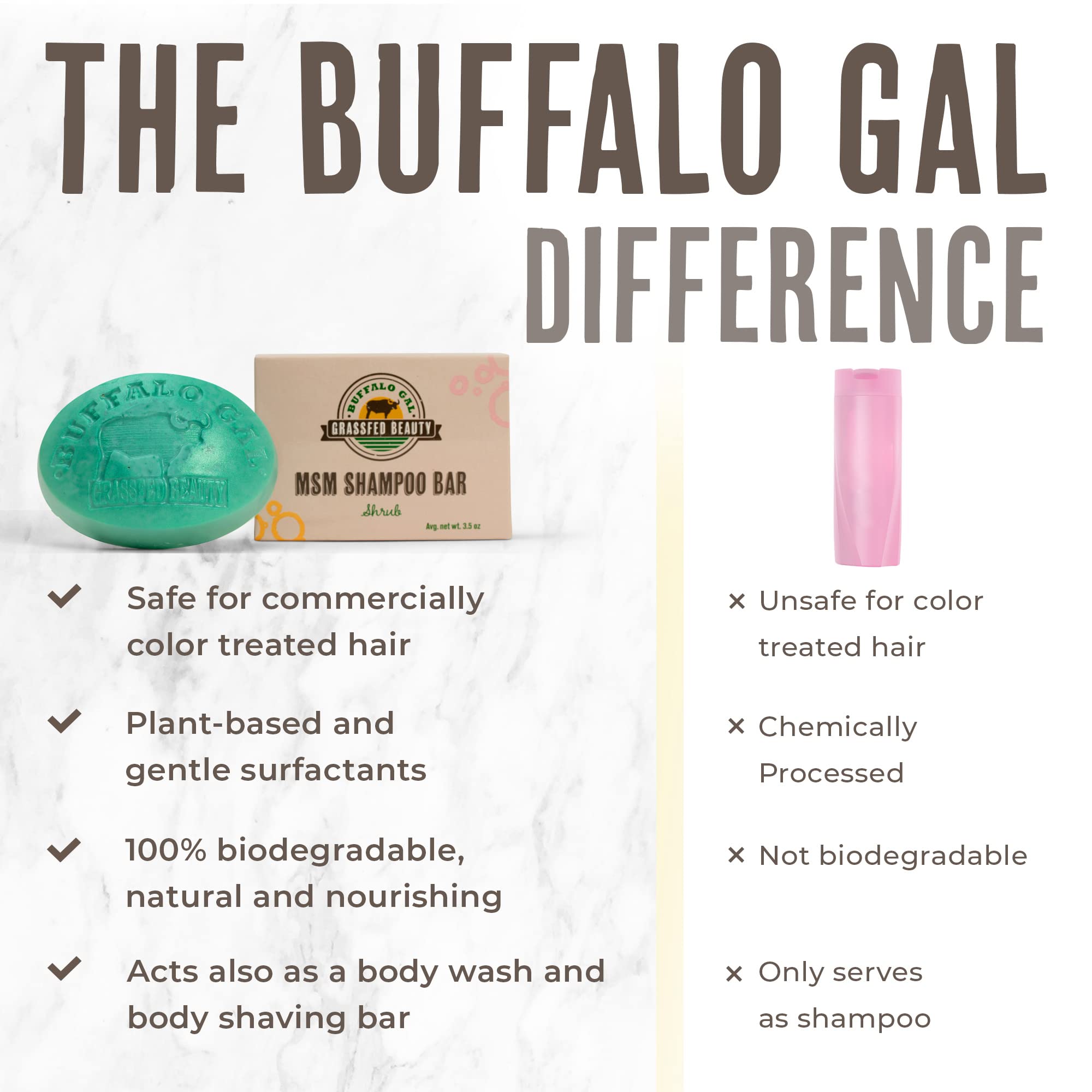Buffalo Gal MSM Shampoo Bar suitable for all hair types.