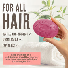 BUFFALO GAL MSM Shampoo Bar dissolves into gentle foam during washing.