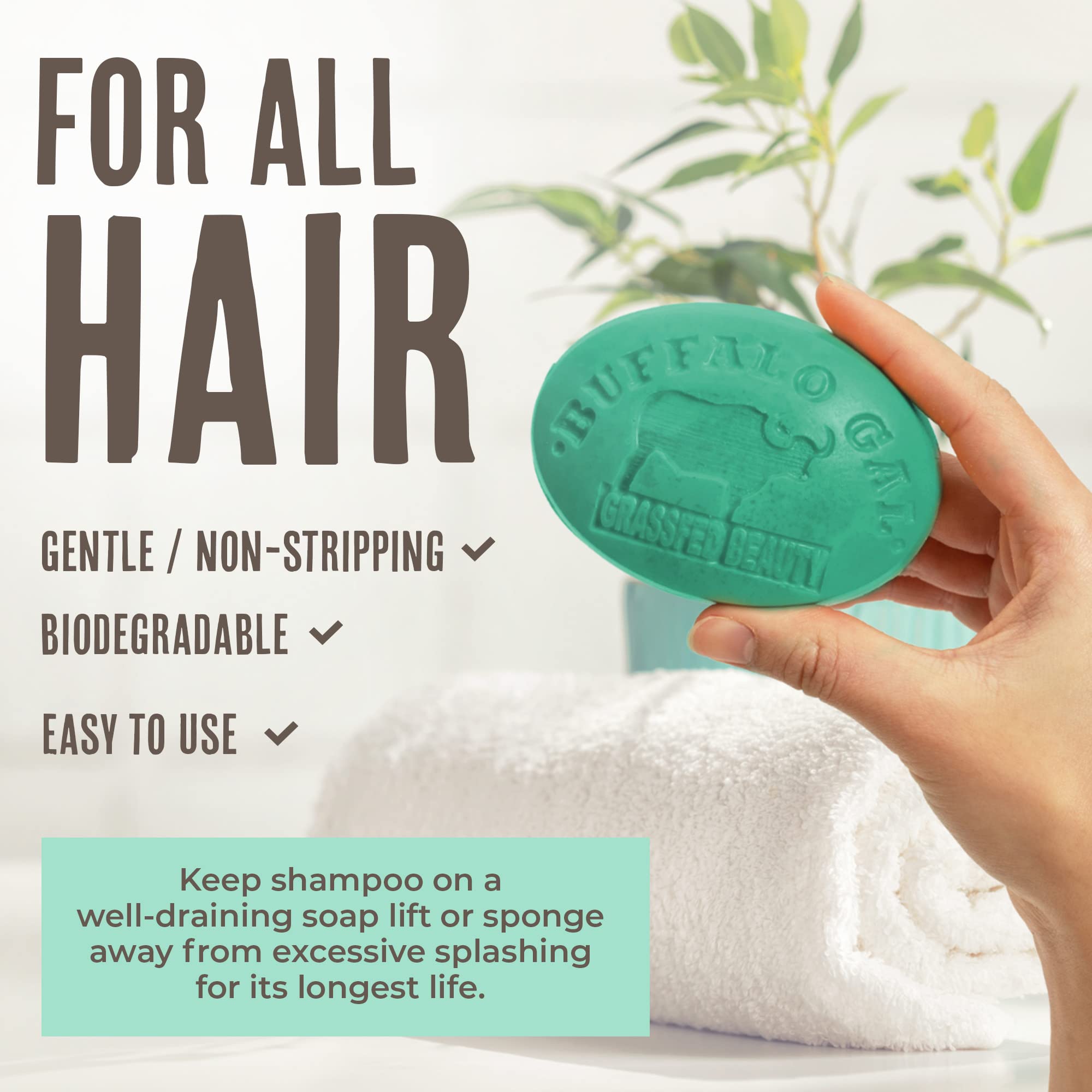 Buffalo Gal MSM Shampoo Bar pH-balanced cleanse for scalp balance.