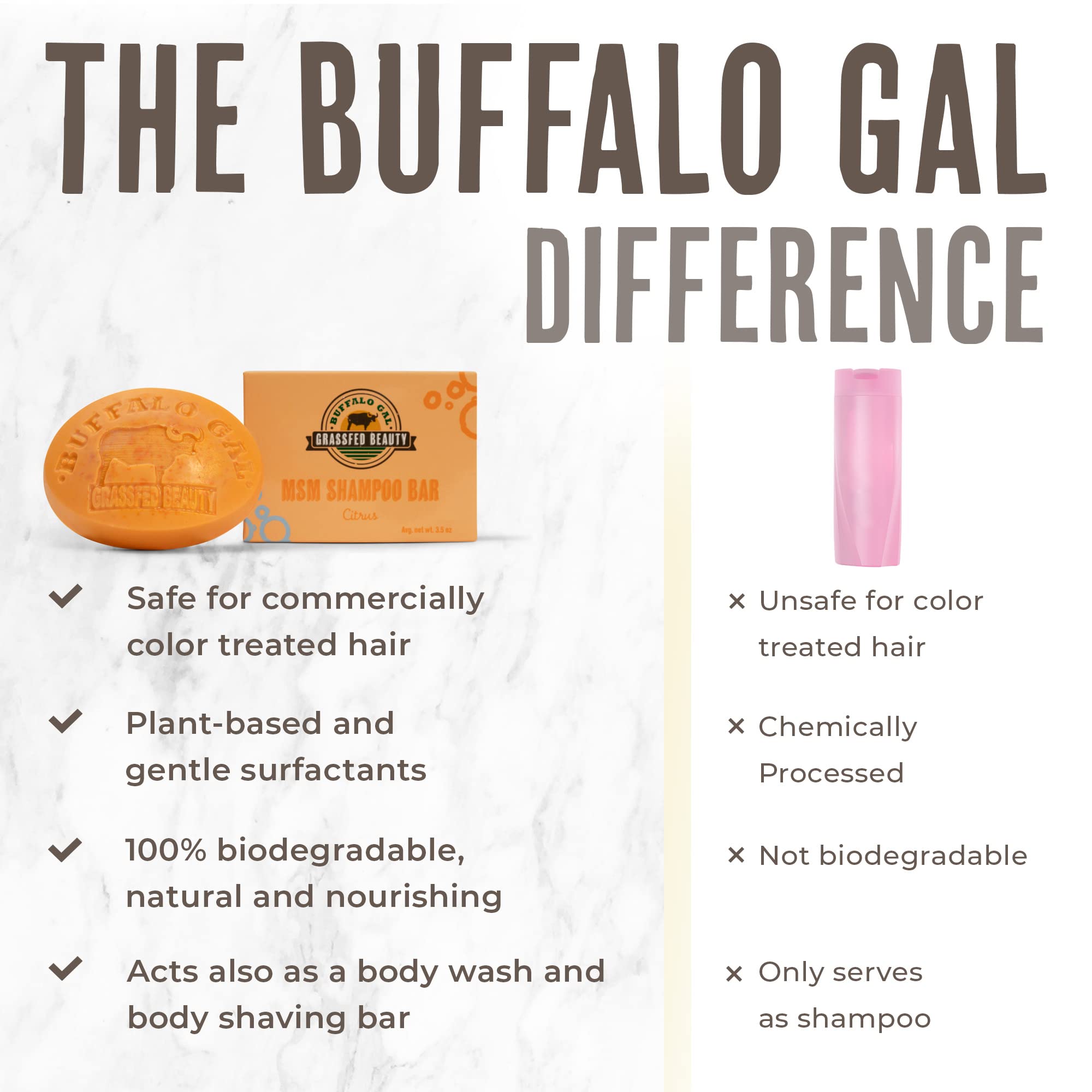 BUFFALO GAL MSM + Tallow Shampoo Bar releases natural essential oil scent.