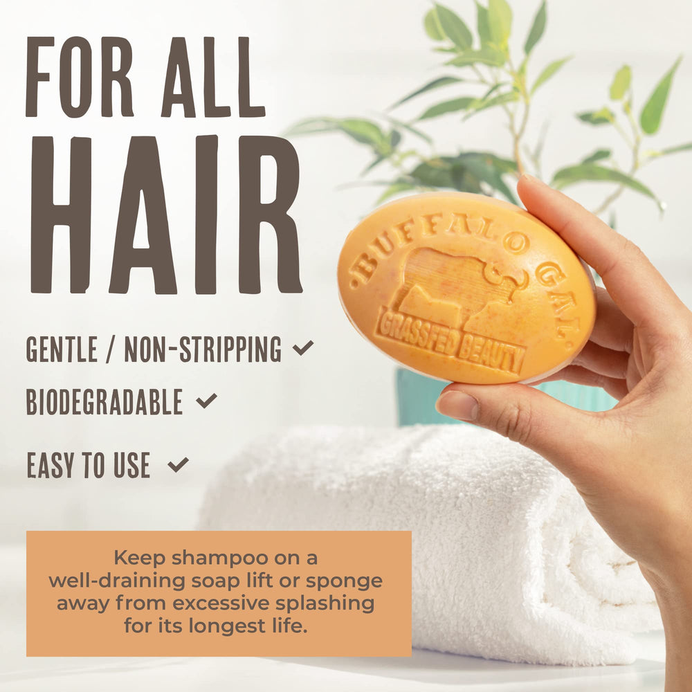BUFFALO GAL MSM + Tallow Shampoo Bar promotes pH-balanced cleansing around 5.5.
