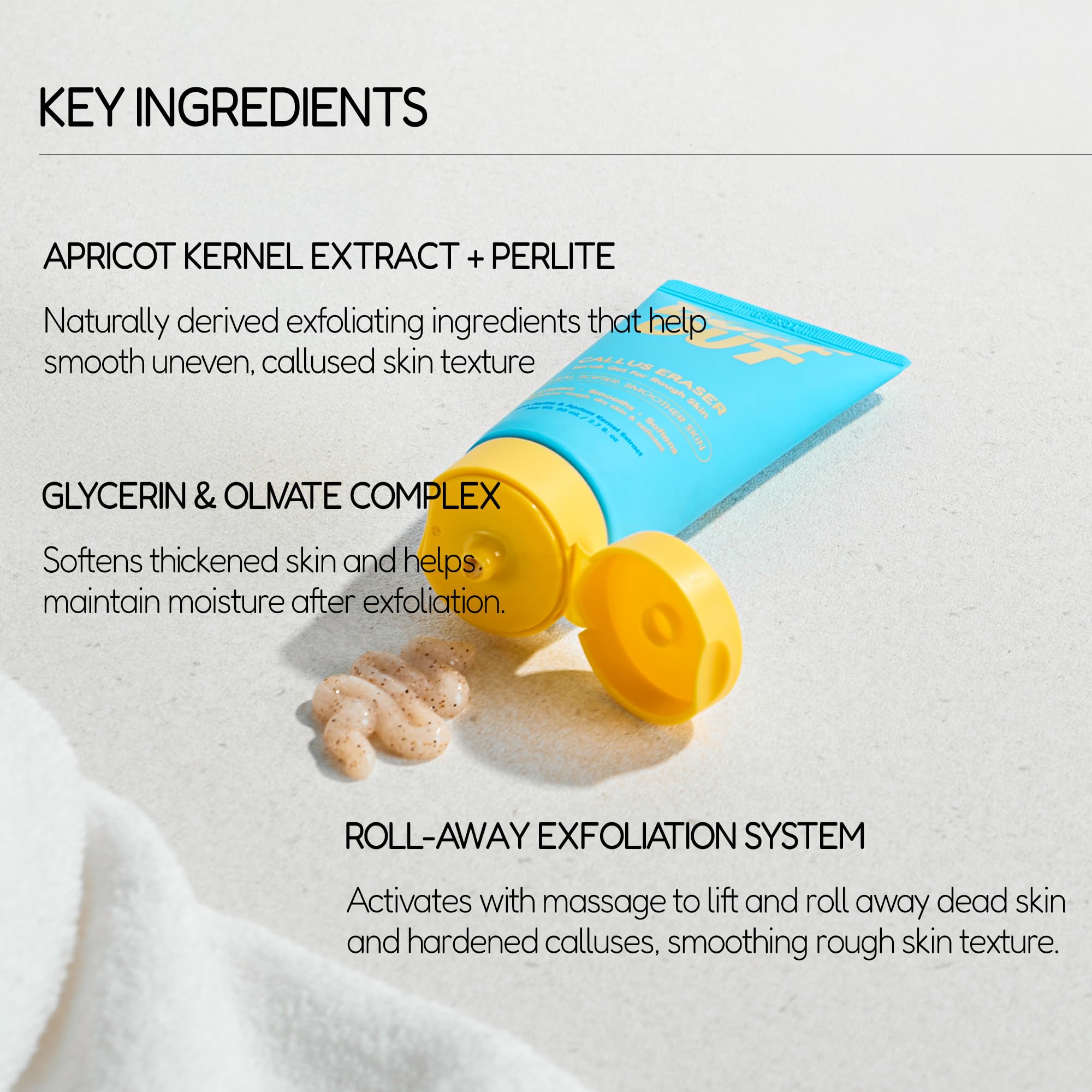 Person massaging BuffOut gel on the foot for smoother heels.
