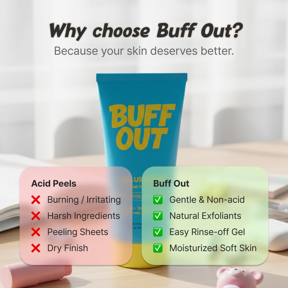 BuffOut used on knees to target rough, dry patches.