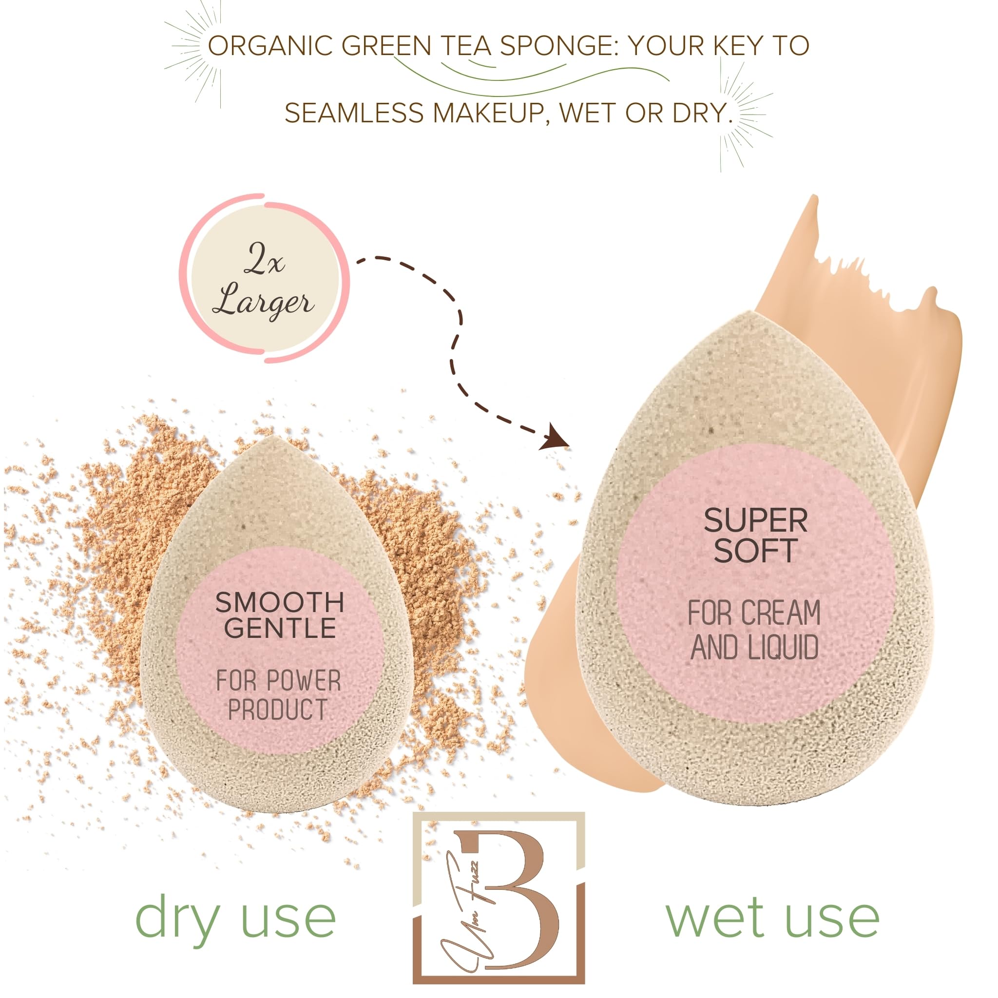 Bumfuzz Green Tea Beauty Sponge, dye-free and latex-free for skin-safe use
